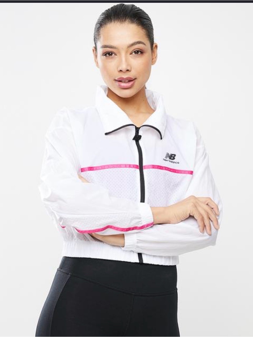 New Balance White and Pink Perforated Athletic Windbreaker- Tokyo Nights Mesh
